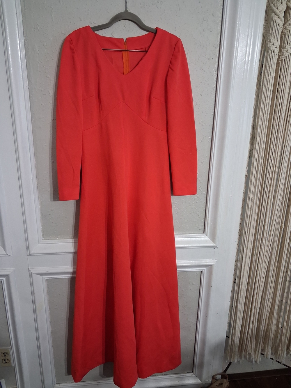 Vintage handmade 60s 70s maxi dress hostess orange red mod hippie boho med